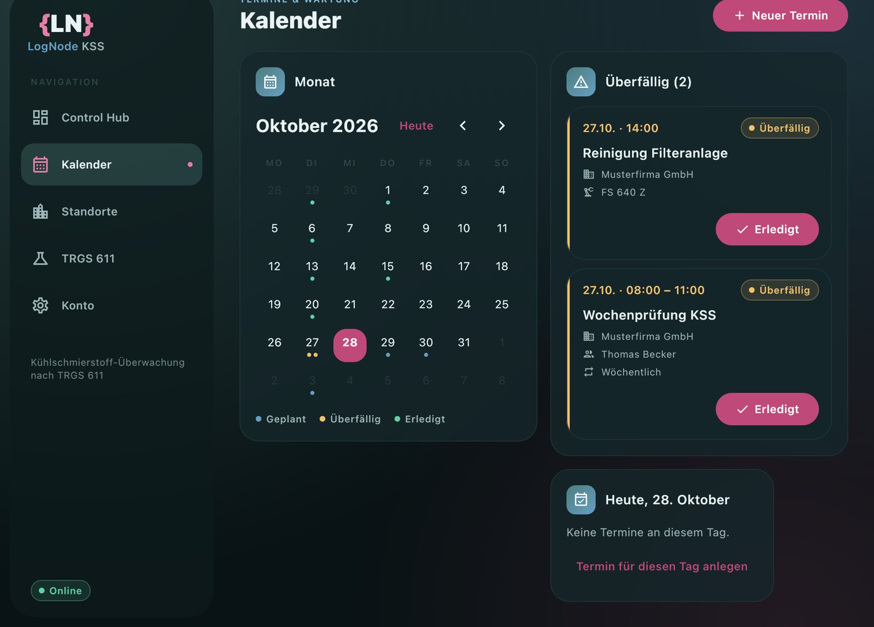 Kalender in LogNode KSS auf dem iPad